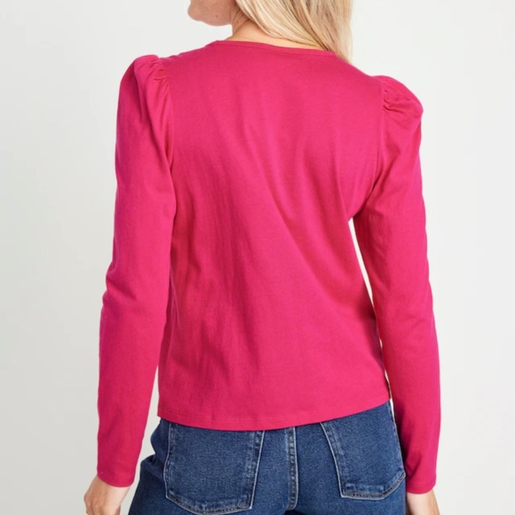 NWT OLD NAVY EveryWear Puff-Sleeve Top Color: Berry Fine - Picture 3 of 5